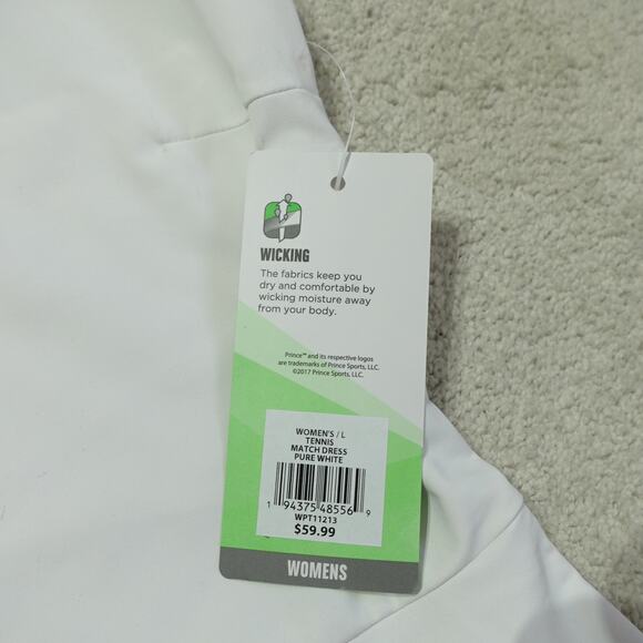 NWT Prince Womens Tennis Pickleball Match Dress with Racerback Pure White Size L - Picture 4 of 7